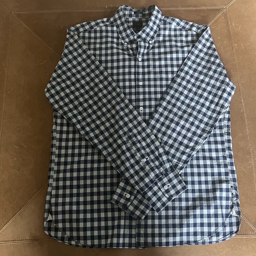 JCrew men’s long-sleeve grey/navy button down shirt - Large/slim